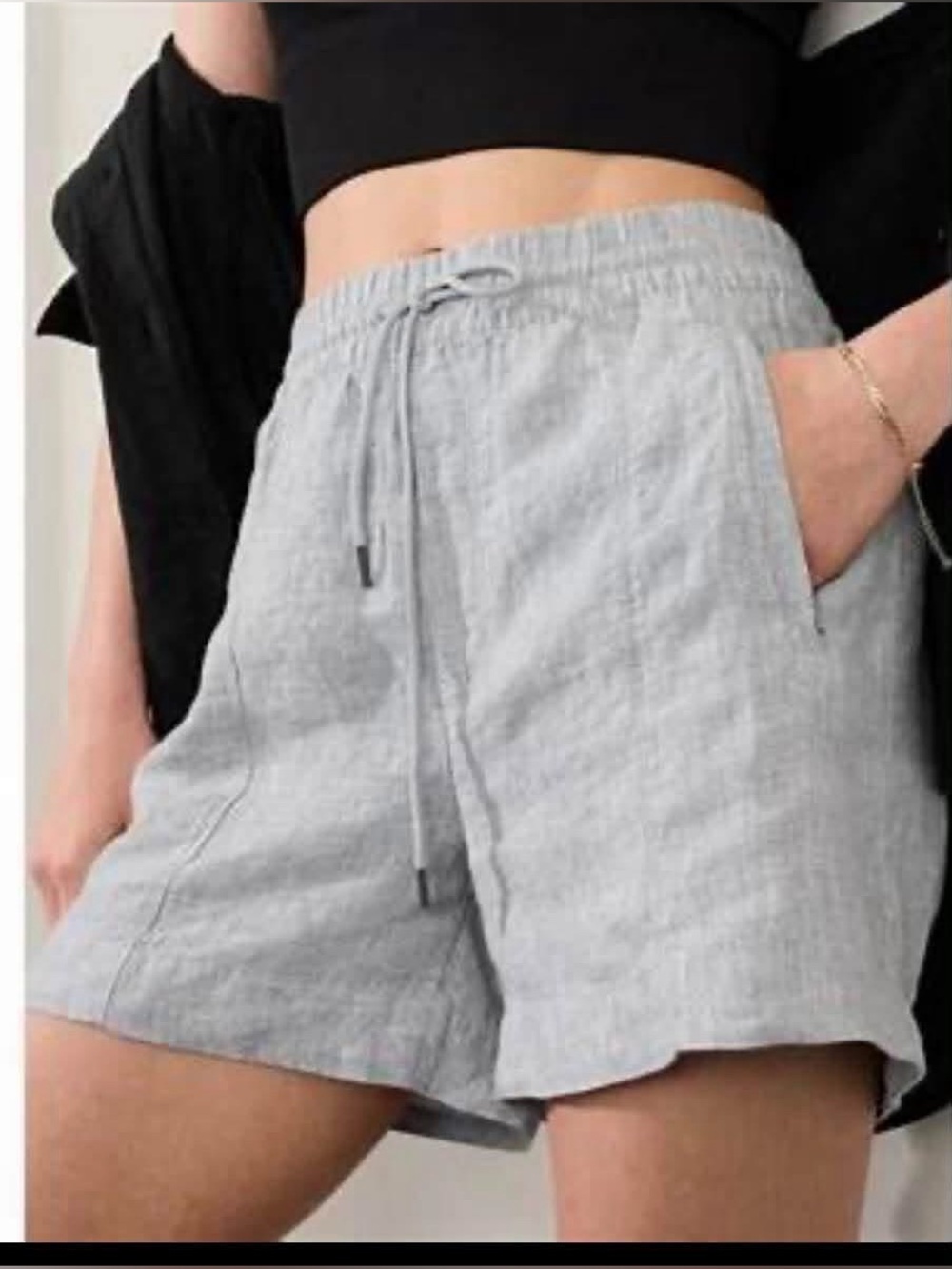 Athleta Light blue chambray Women's Drawstring Retreat Linen Shorts 2X new